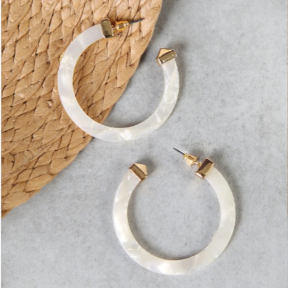 Acetate Lucite White Clear Hoop Earrings
